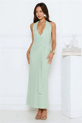 Daily Investment Halter Maxi Dress Sage